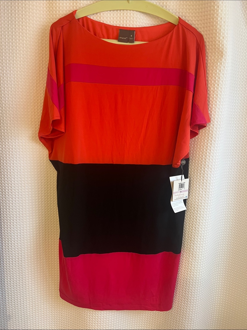 Muse Pink/Orange/Black Colorblock Crewneck Dress-Women’s size 6-626-065